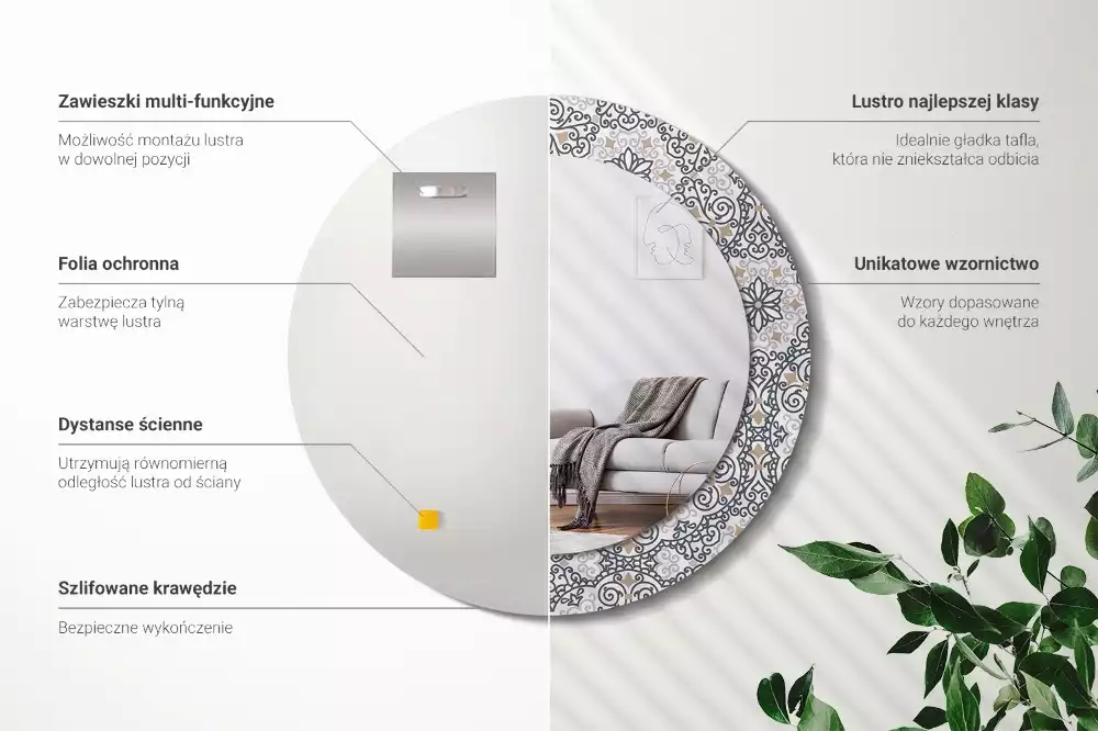 Espelho redondo decorativo Ornamentos geométricos