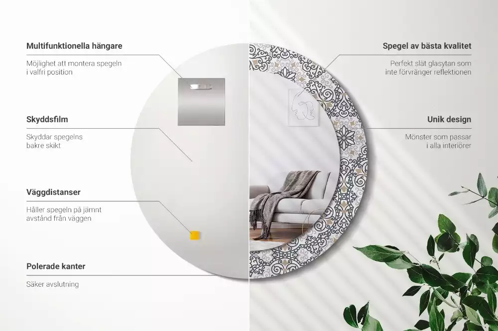 Espelho redondo decorativo Ornamentos geométricos