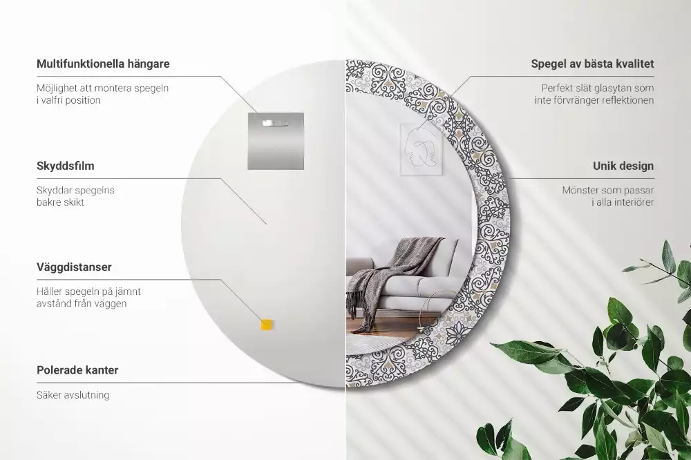 Espelho redondo decorativo Ornamentos geométricos