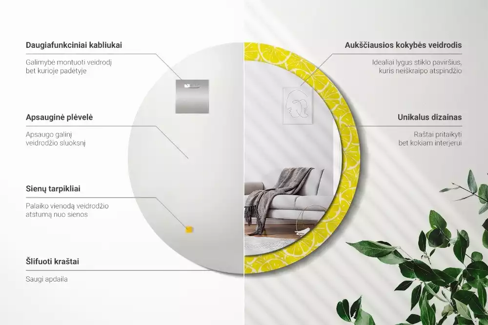 Espelho decorativo redondo Limões