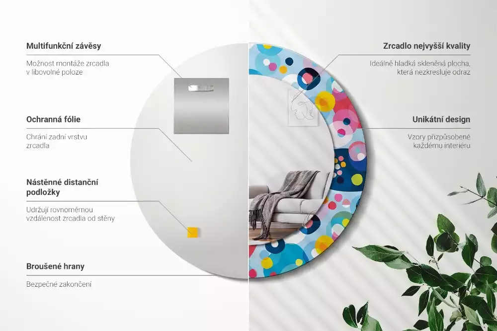 Espelho redondo decorativo Círculos coloridos