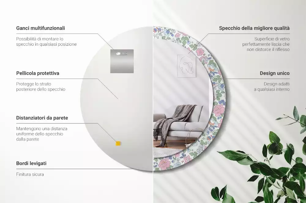 Espelho redondo decorativo Flores coloridas