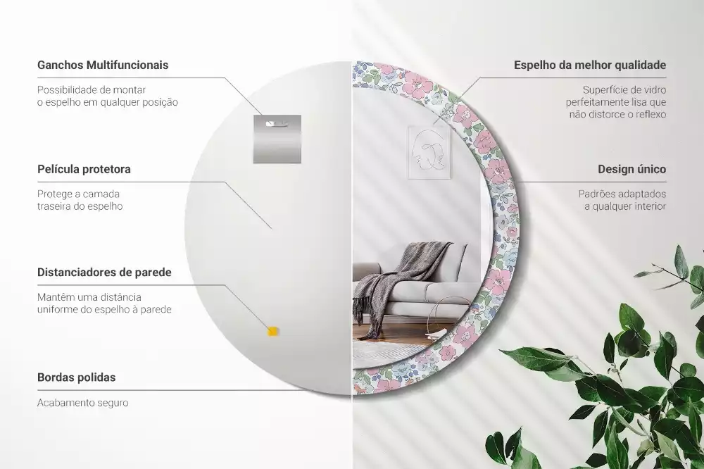 Espelho redondo decorativo Flores coloridas