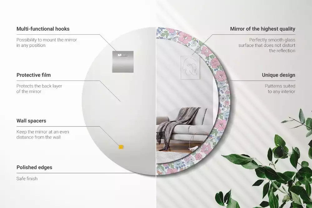 Espelho redondo decorativo Flores coloridas