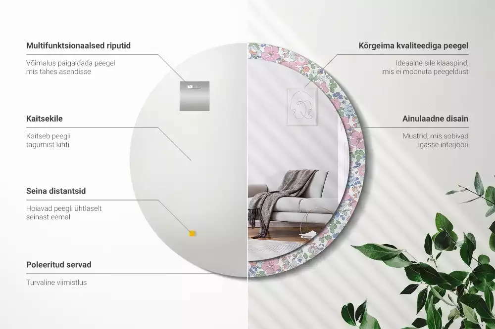 Espelho redondo decorativo Flores coloridas