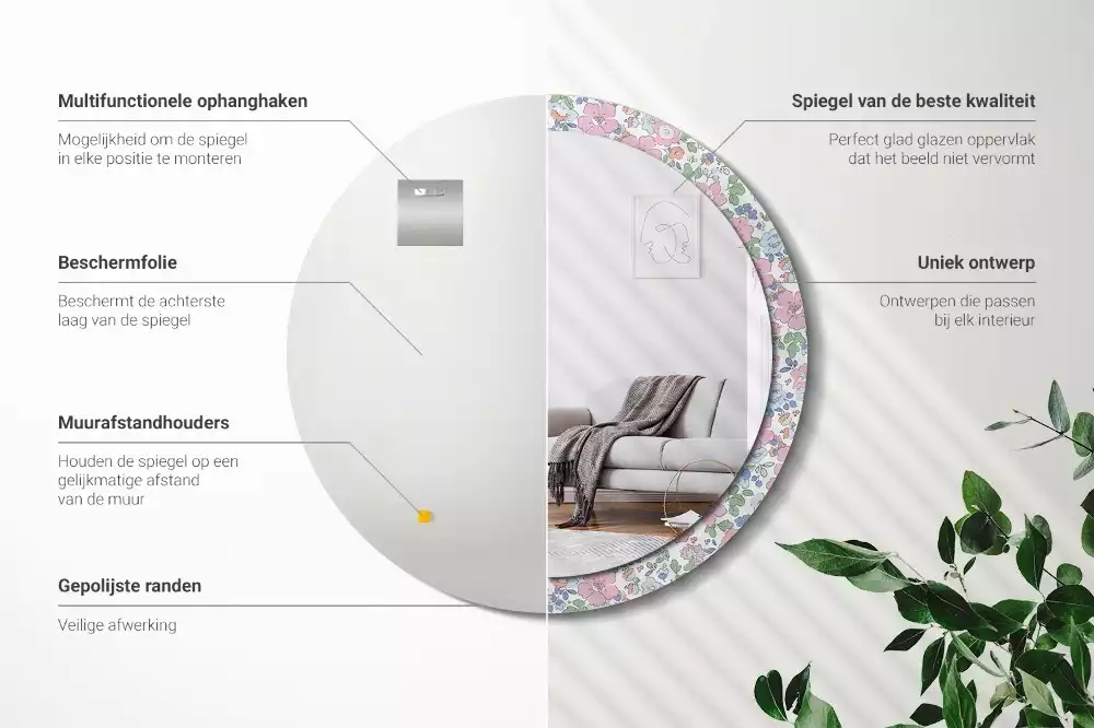 Espelho redondo decorativo Flores coloridas