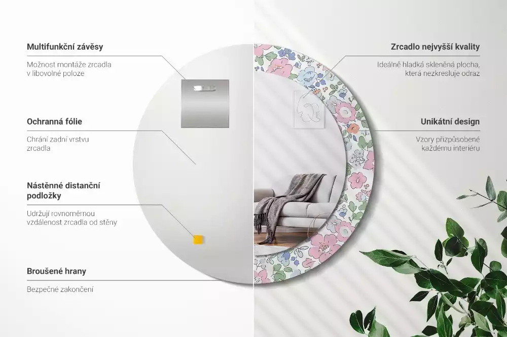 Espelho redondo decorativo Flores coloridas