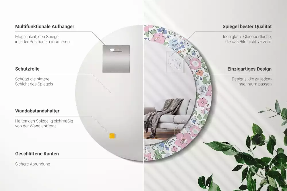 Espelho redondo decorativo Flores coloridas