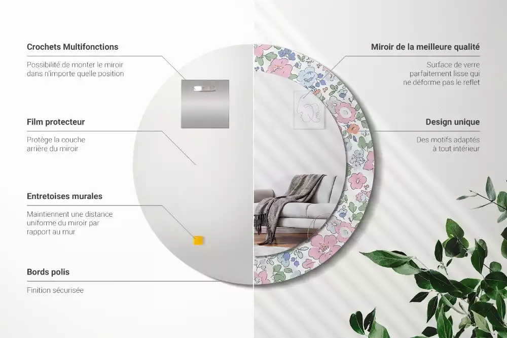 Espelho redondo decorativo Flores coloridas