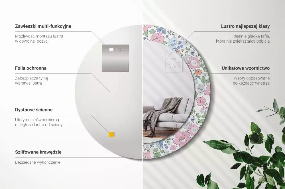 Espelho redondo decorativo Flores coloridas