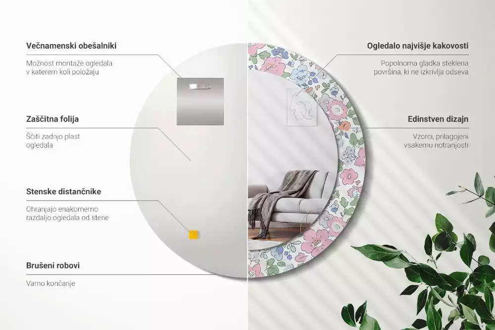 Espelho redondo decorativo Flores coloridas