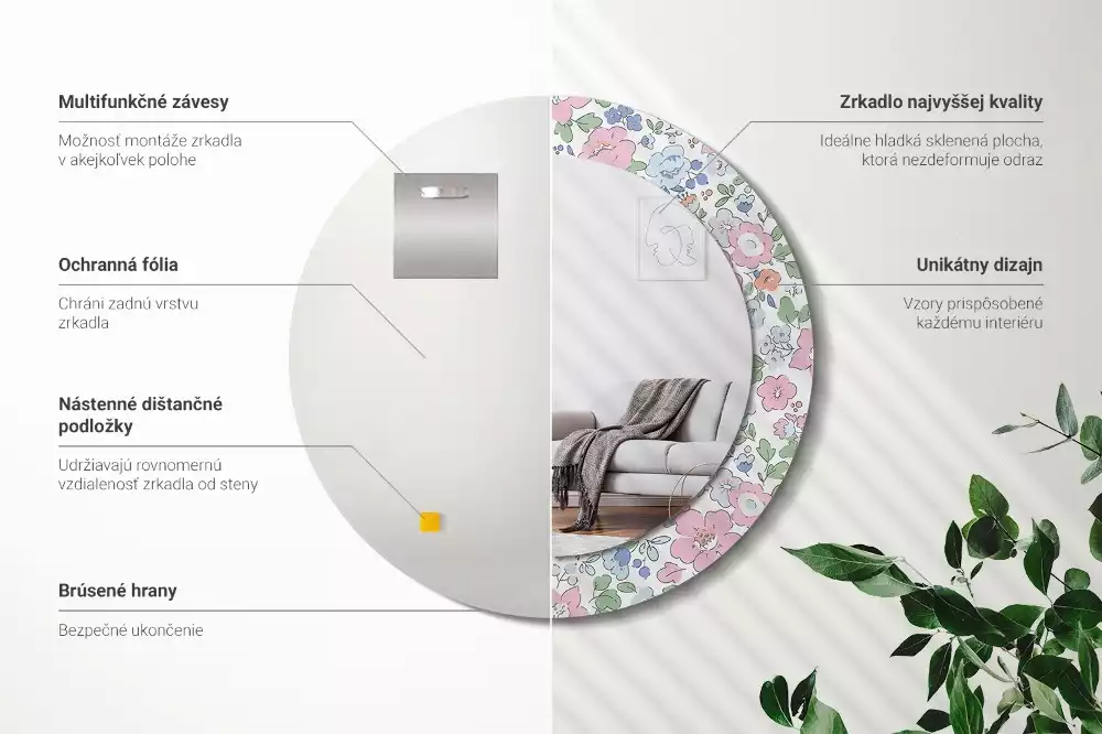 Espelho redondo decorativo Flores coloridas