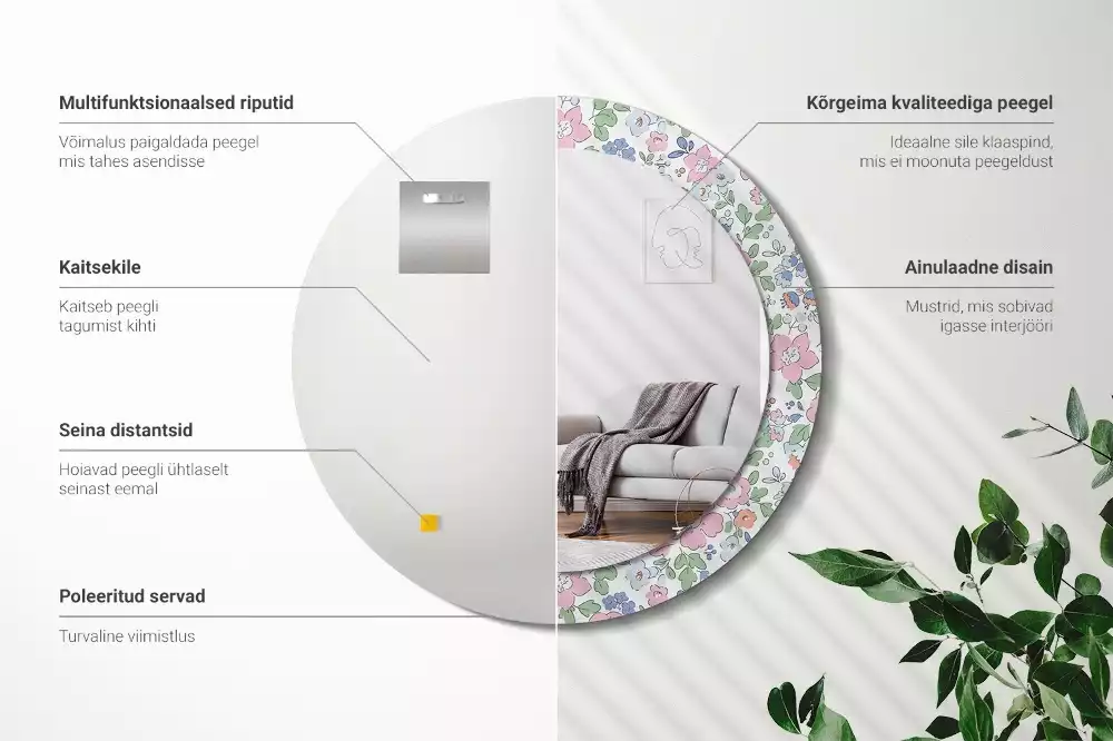 Espelho redondo decorativo Flores coloridas