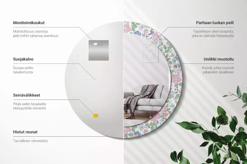 Espelho redondo decorativo Flores coloridas