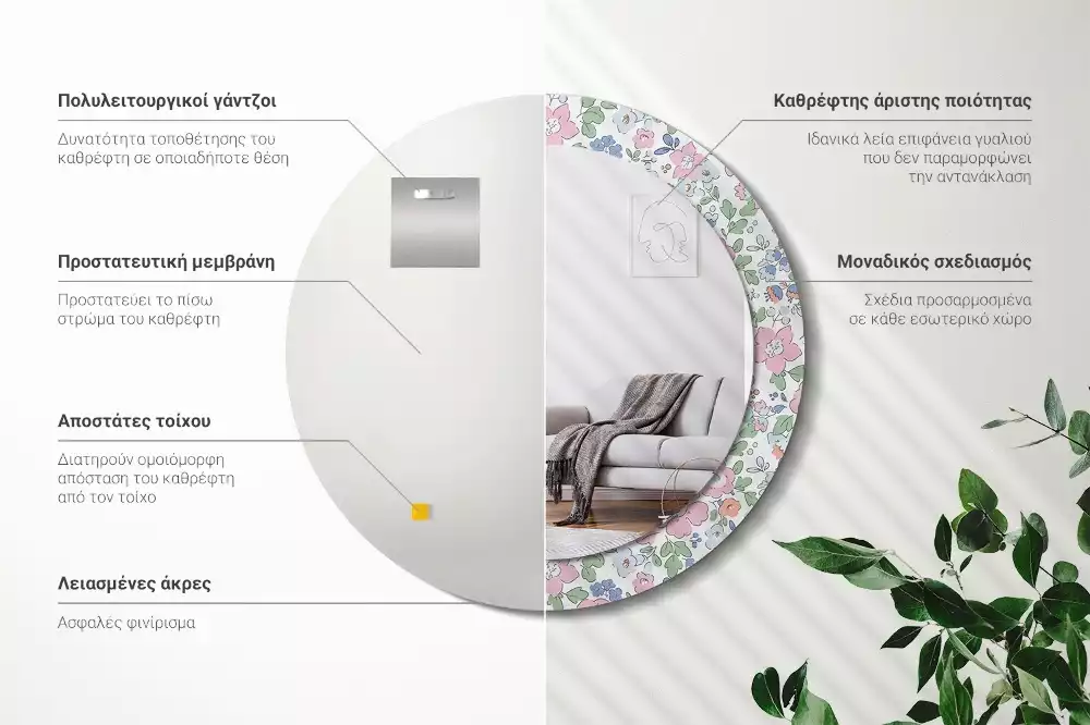 Espelho redondo decorativo Flores coloridas