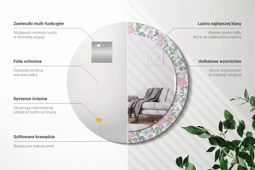 Espelho redondo decorativo Flores coloridas