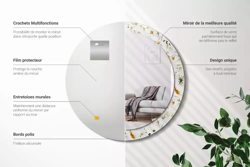 Espelho decorativo redondo Flores silvestres