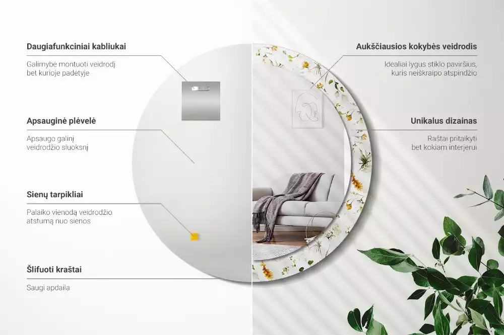 Espelho decorativo redondo Flores silvestres