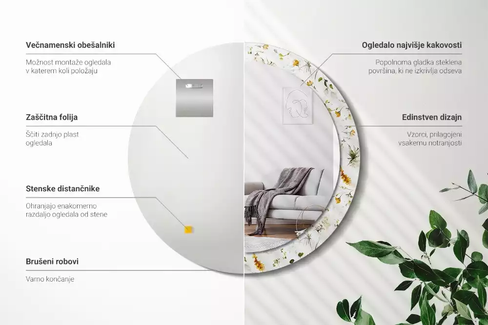 Espelho decorativo redondo Flores silvestres