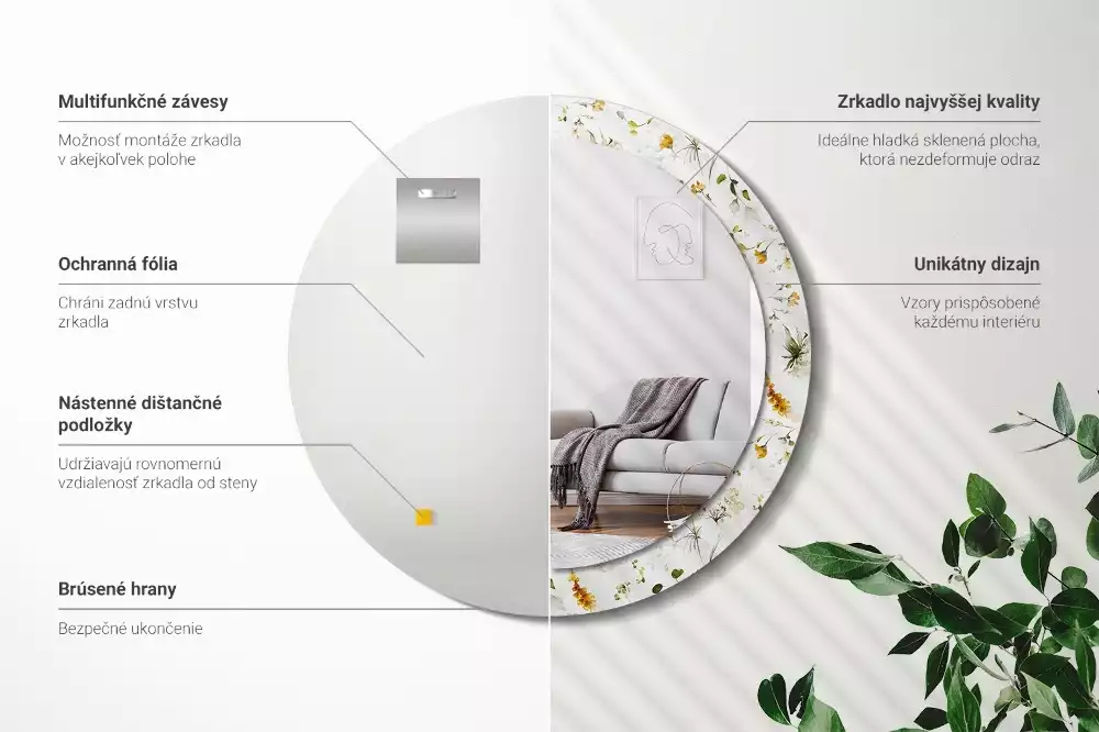 Espelho decorativo redondo Flores silvestres