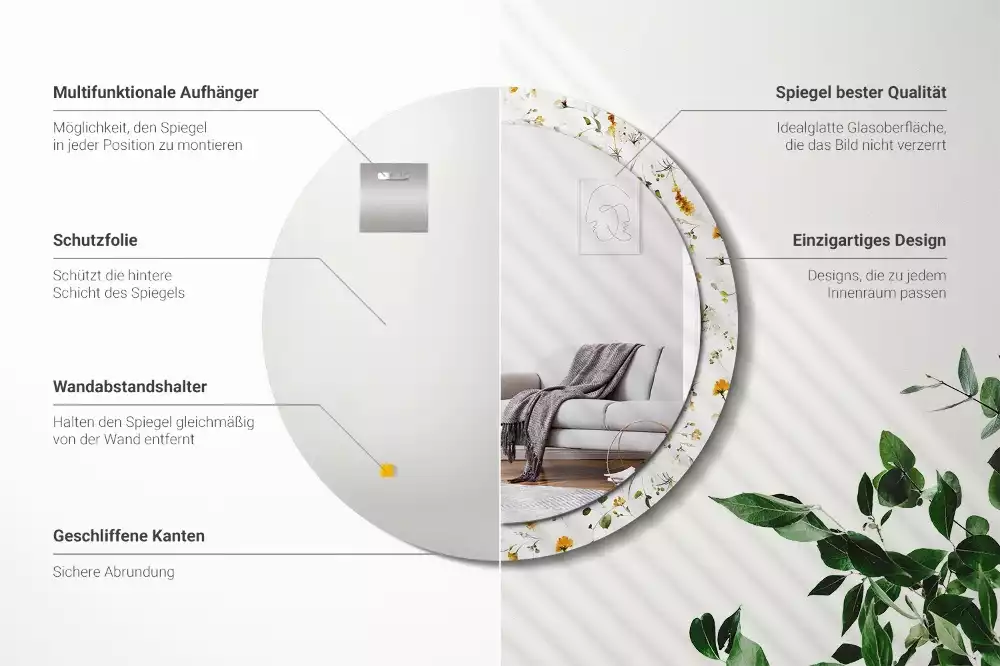 Espelho decorativo redondo Flores silvestres