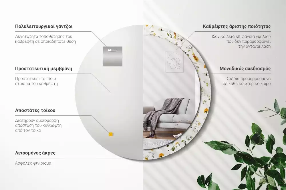 Espelho decorativo redondo Flores silvestres