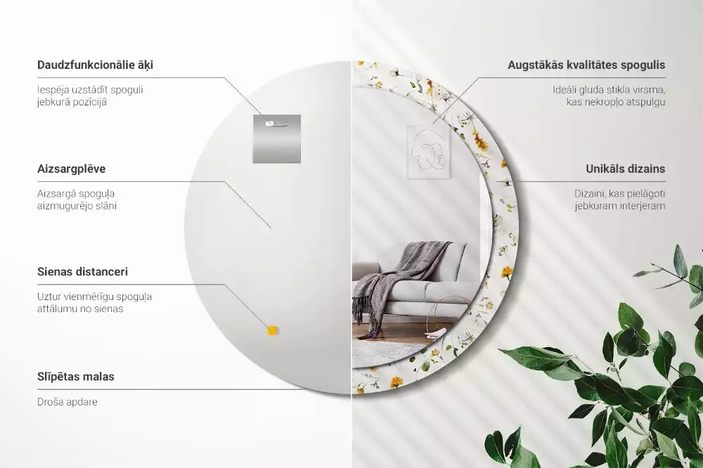 Espelho decorativo redondo Flores silvestres