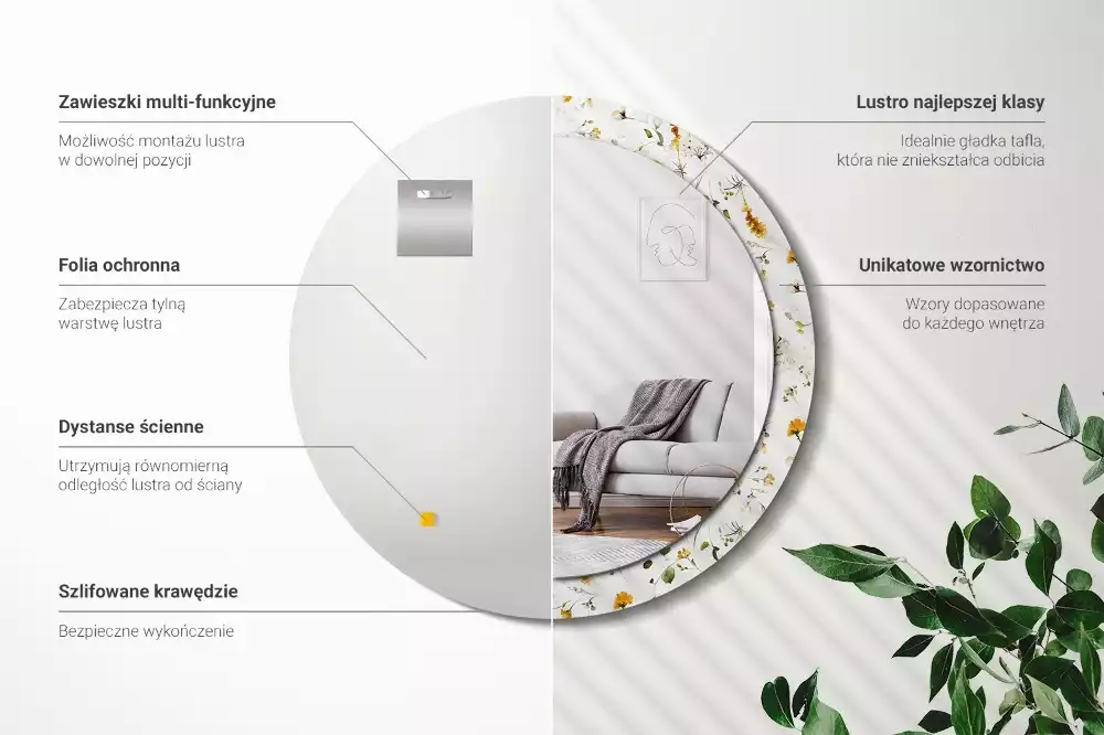 Espelho decorativo redondo Flores silvestres