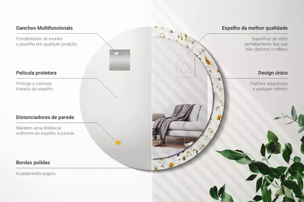 Espelho decorativo redondo Flores silvestres