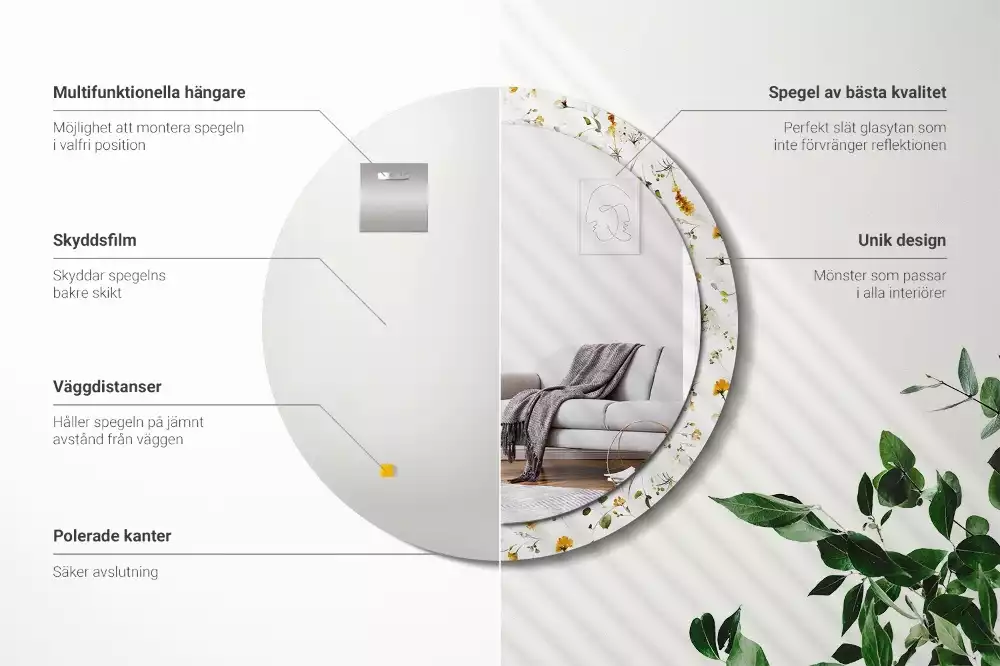 Espelho decorativo redondo Flores silvestres