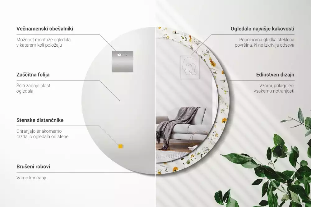 Espelho decorativo redondo Flores silvestres