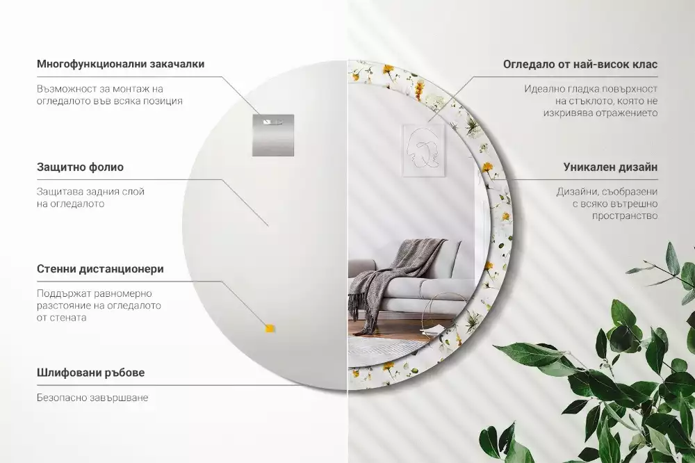 Espelho decorativo redondo Flores silvestres