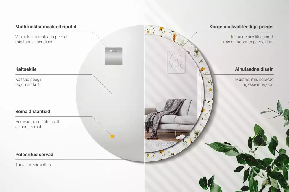 Espelho decorativo redondo Flores silvestres