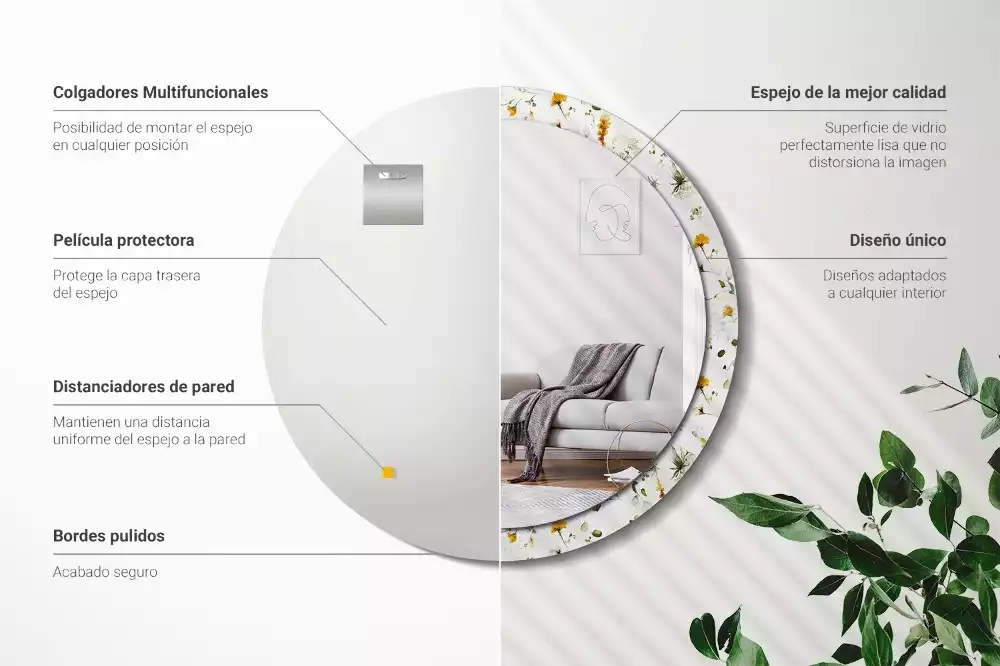 Espelho decorativo redondo Flores silvestres