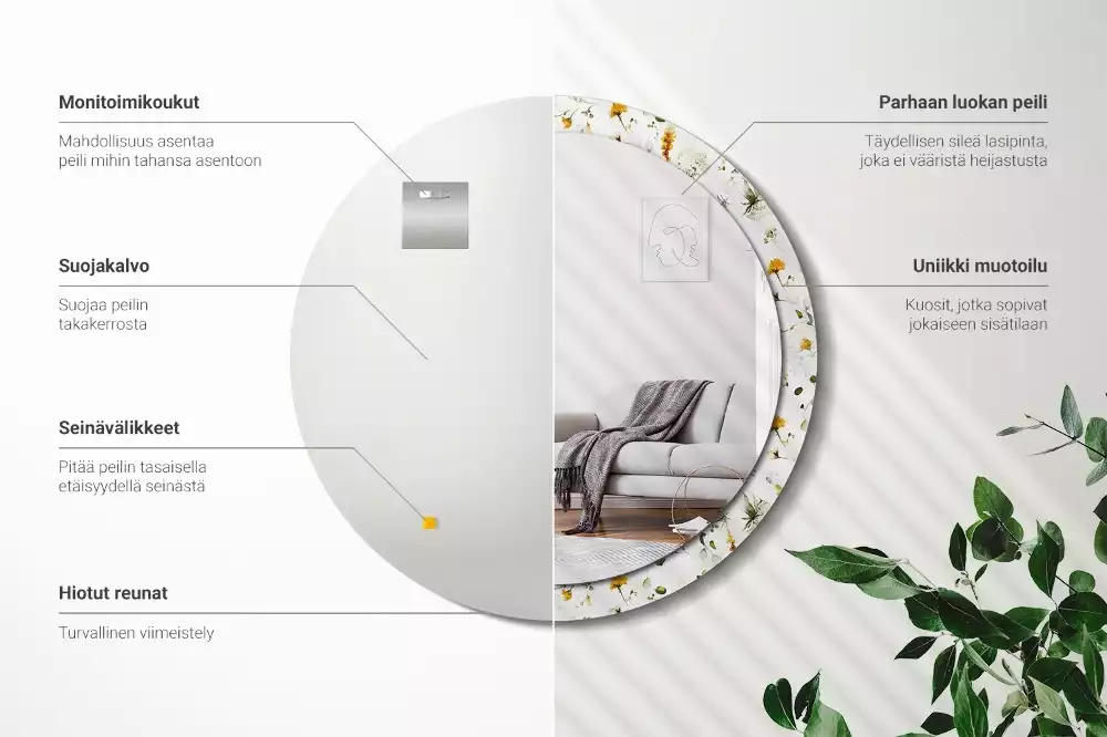 Espelho decorativo redondo Flores silvestres