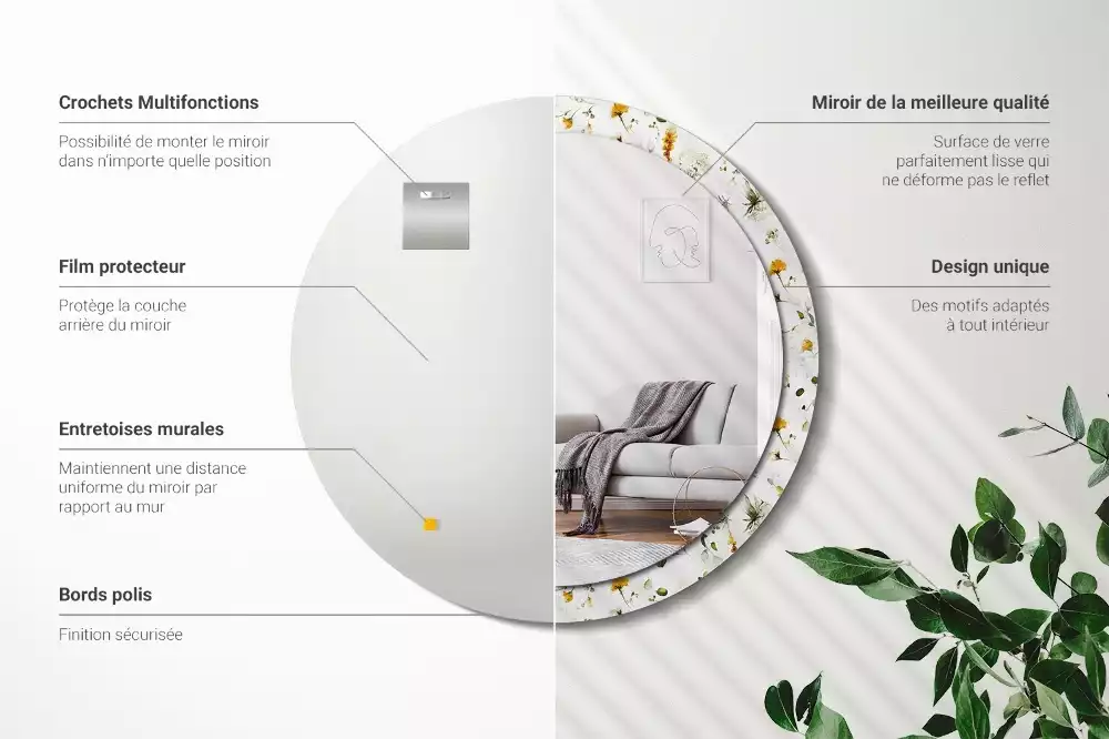 Espelho decorativo redondo Flores silvestres