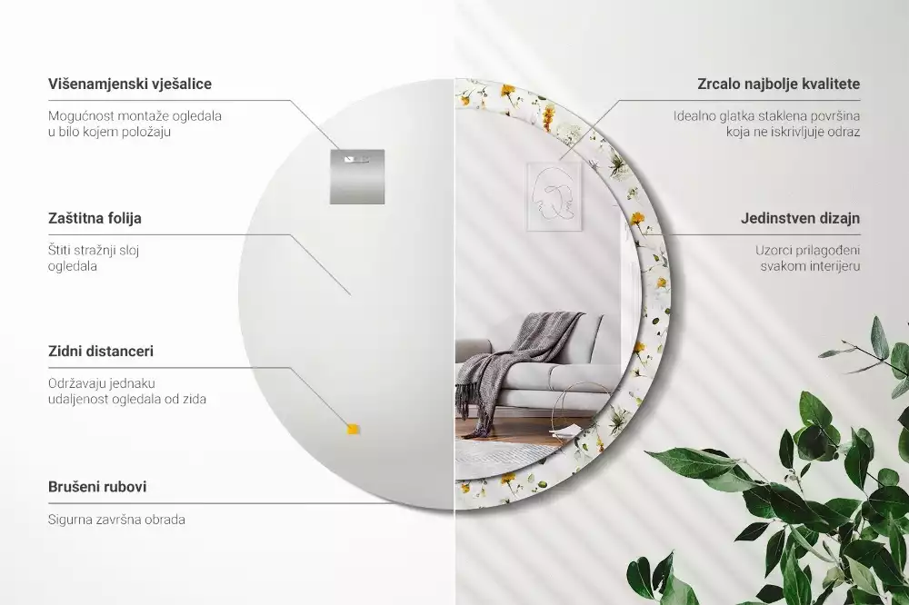 Espelho decorativo redondo Flores silvestres