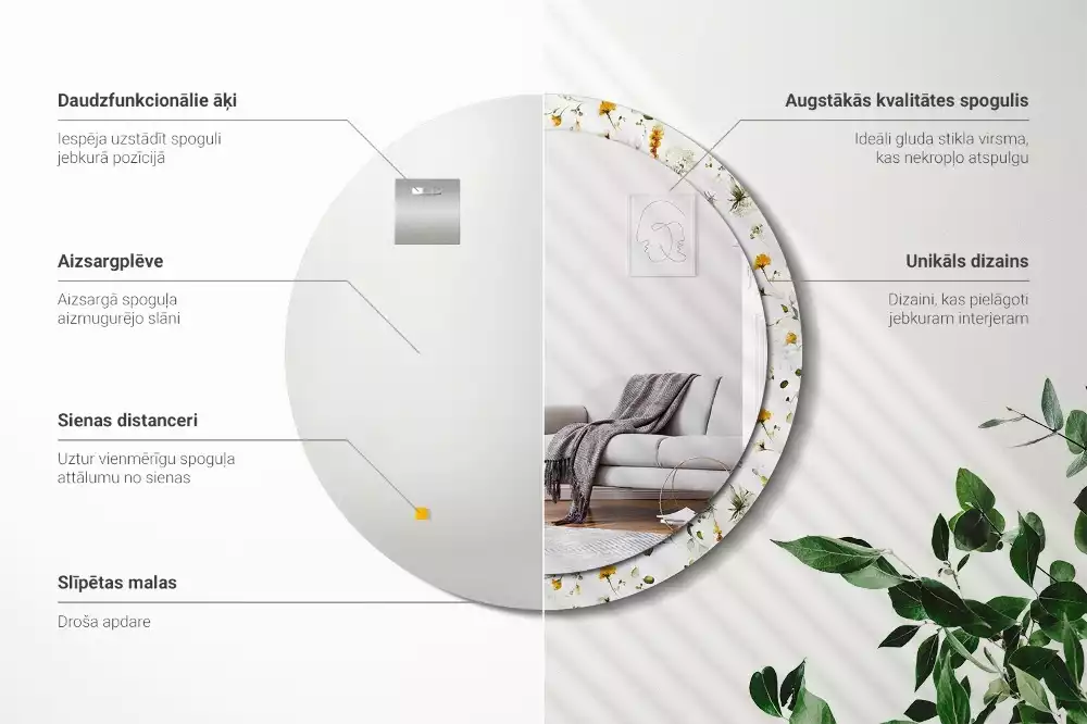 Espelho decorativo redondo Flores silvestres