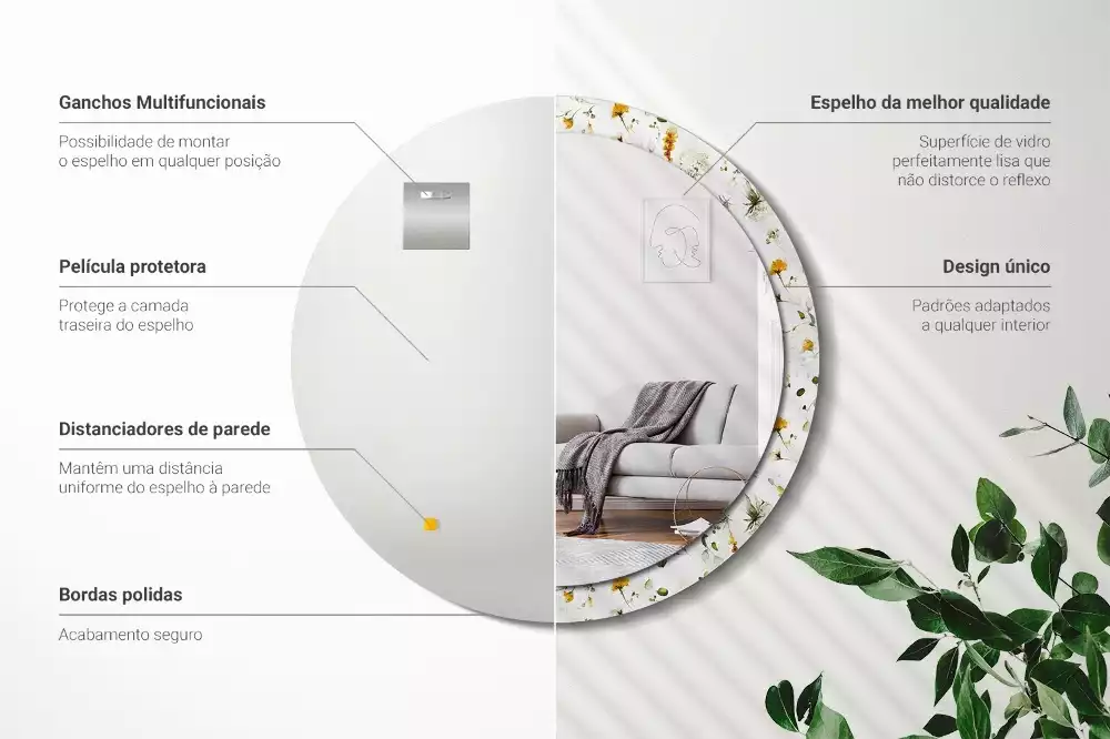 Espelho decorativo redondo Flores silvestres