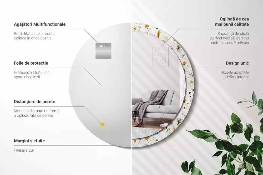 Espelho decorativo redondo Flores silvestres