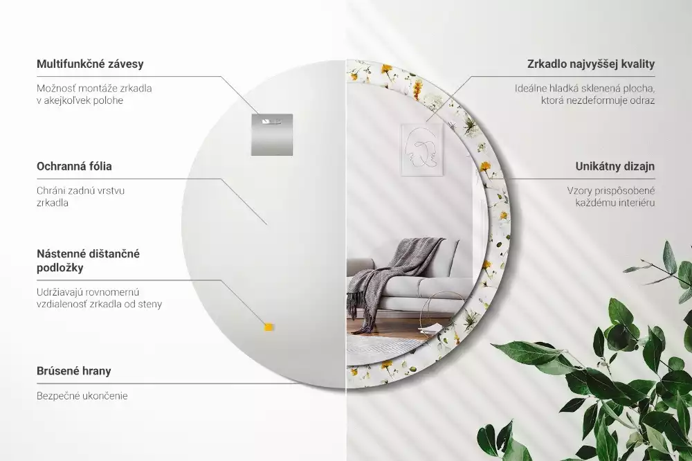 Espelho decorativo redondo Flores silvestres