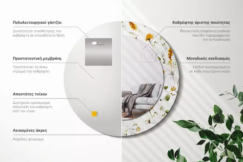 Espelho decorativo redondo Flores silvestres