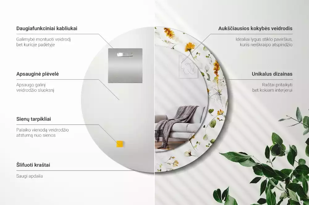 Espelho decorativo redondo Flores silvestres