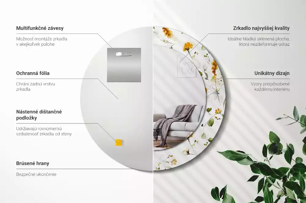 Espelho decorativo redondo Flores silvestres