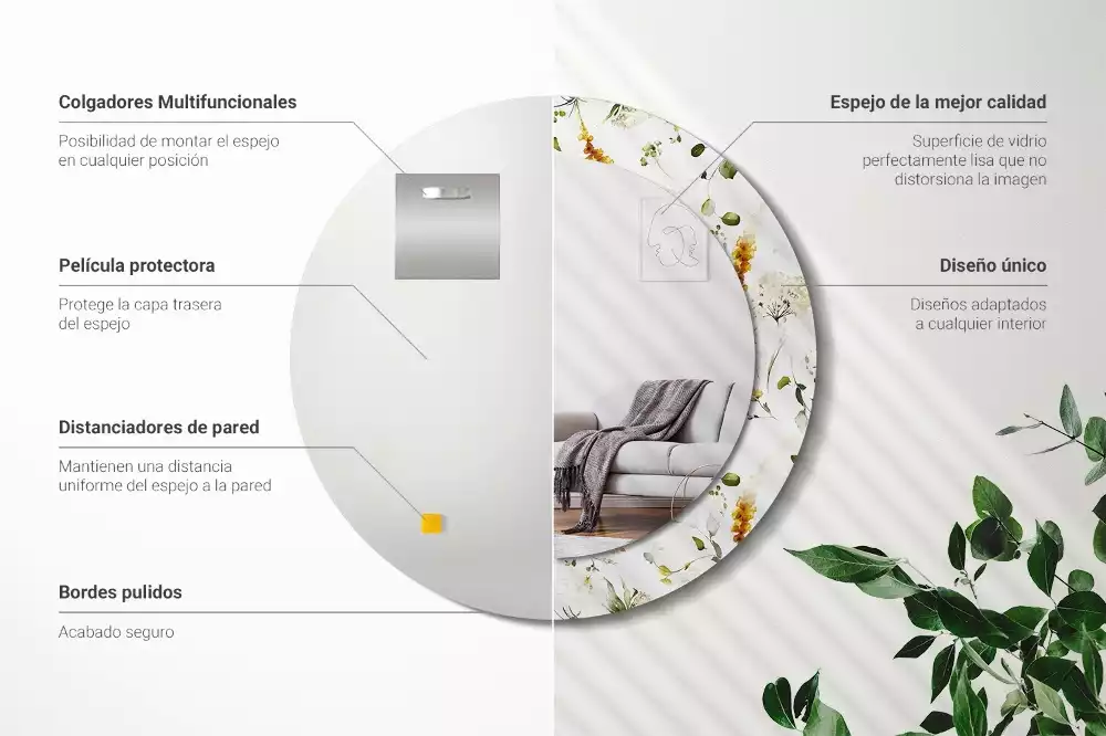 Espelho decorativo redondo Flores silvestres