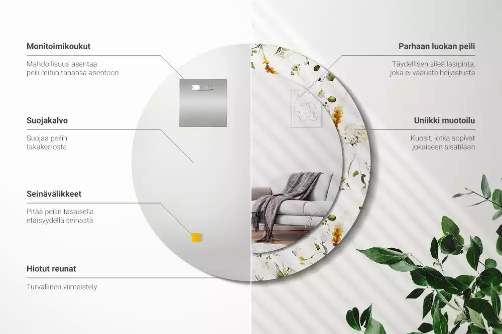 Espelho decorativo redondo Flores silvestres