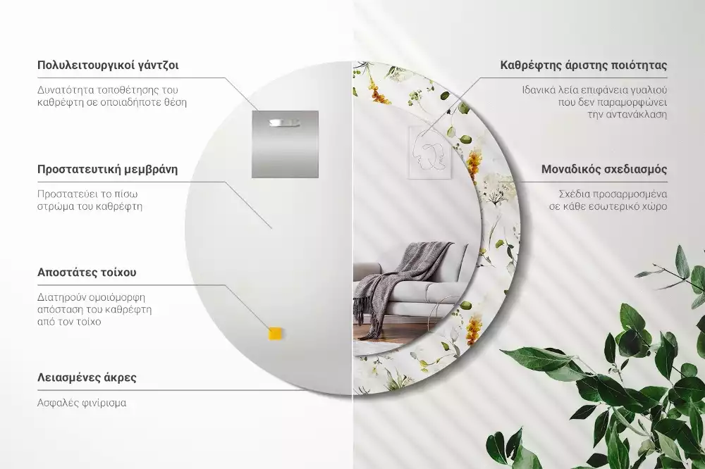 Espelho decorativo redondo Flores silvestres