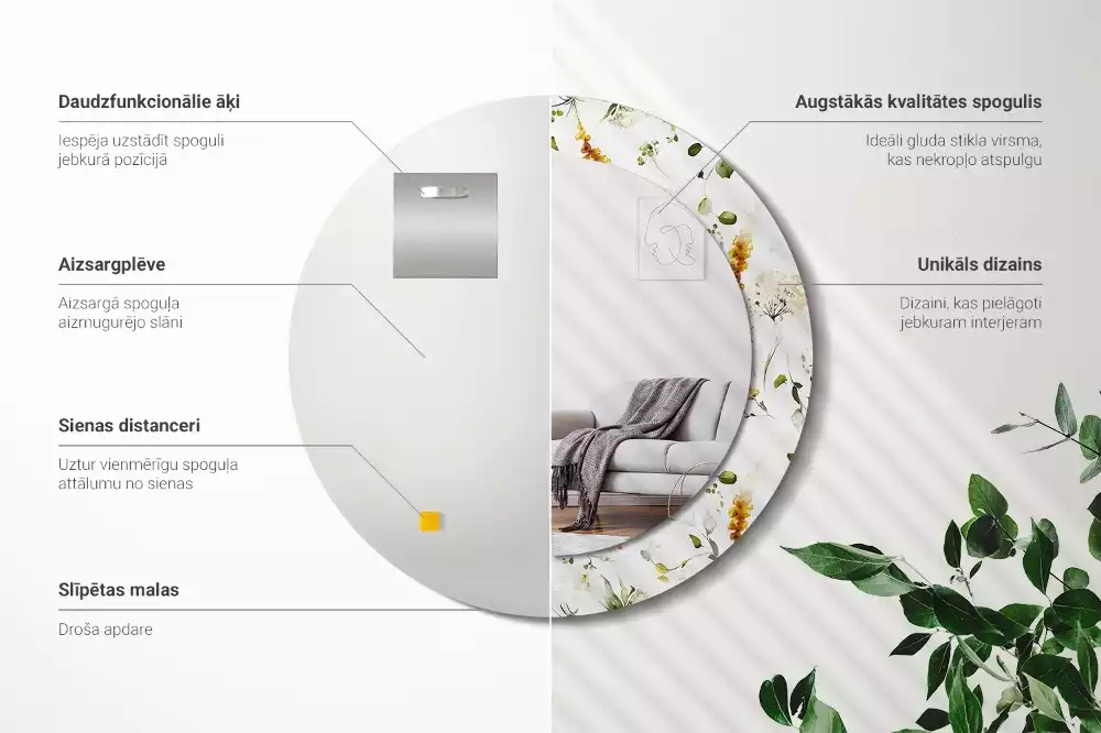 Espelho decorativo redondo Flores silvestres