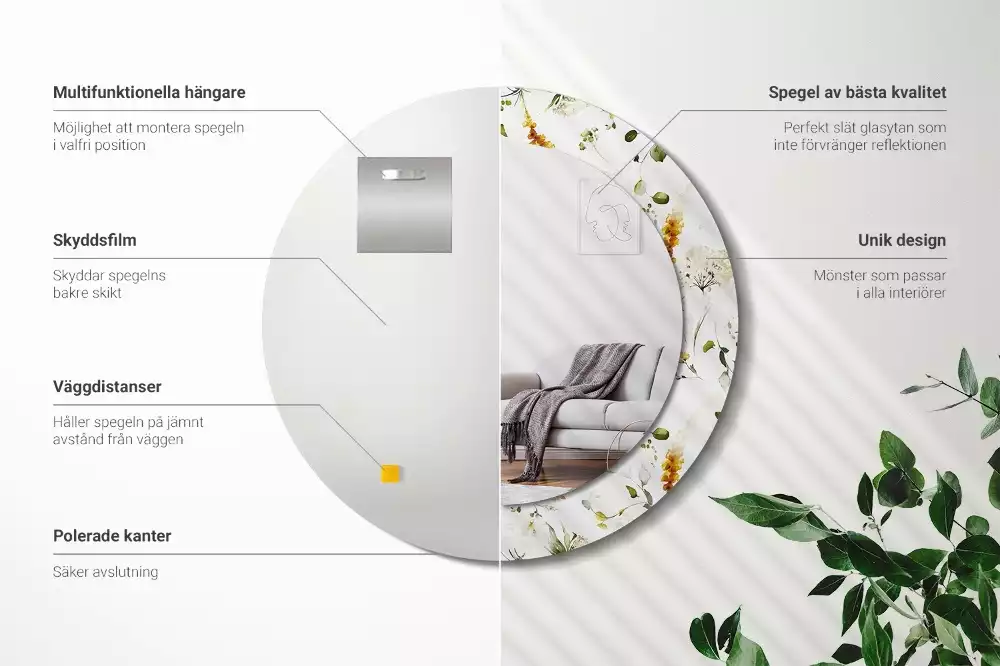 Espelho decorativo redondo Flores silvestres