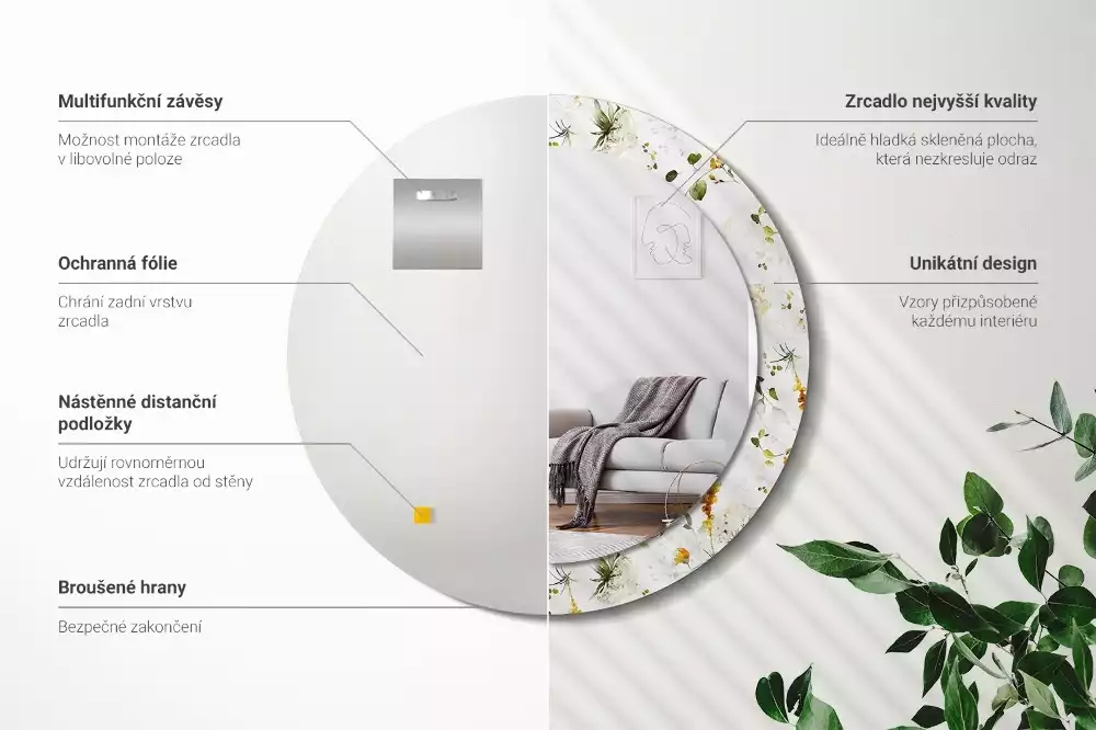 Espelho decorativo redondo Flores silvestres